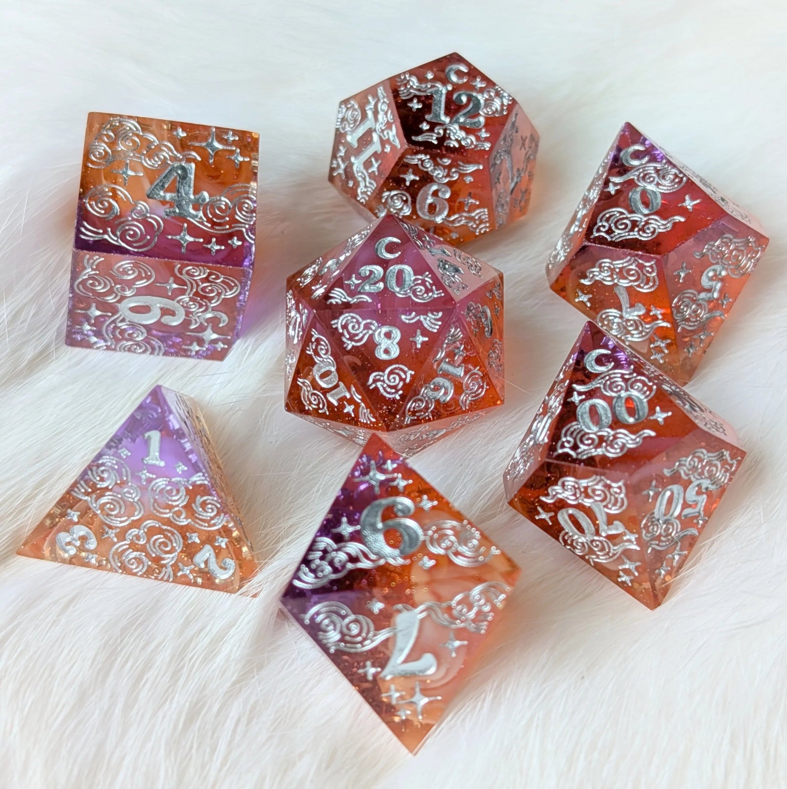 Dreamy Sunset Bloom – 7 - Piece Sharp Edge Dice Set - The Fourth Place