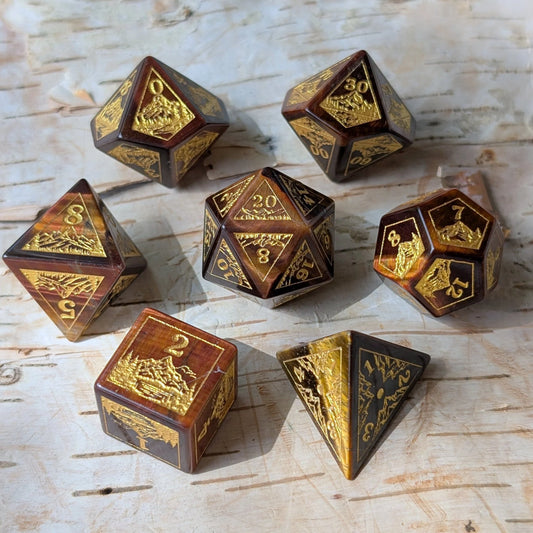 Everwild Red Tiger Eye Dice Set (Gold Numbers)