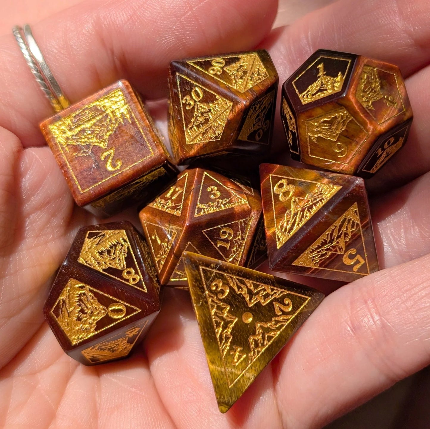 Everwild Red Tiger Eye Dice Set (Gold Numbers)