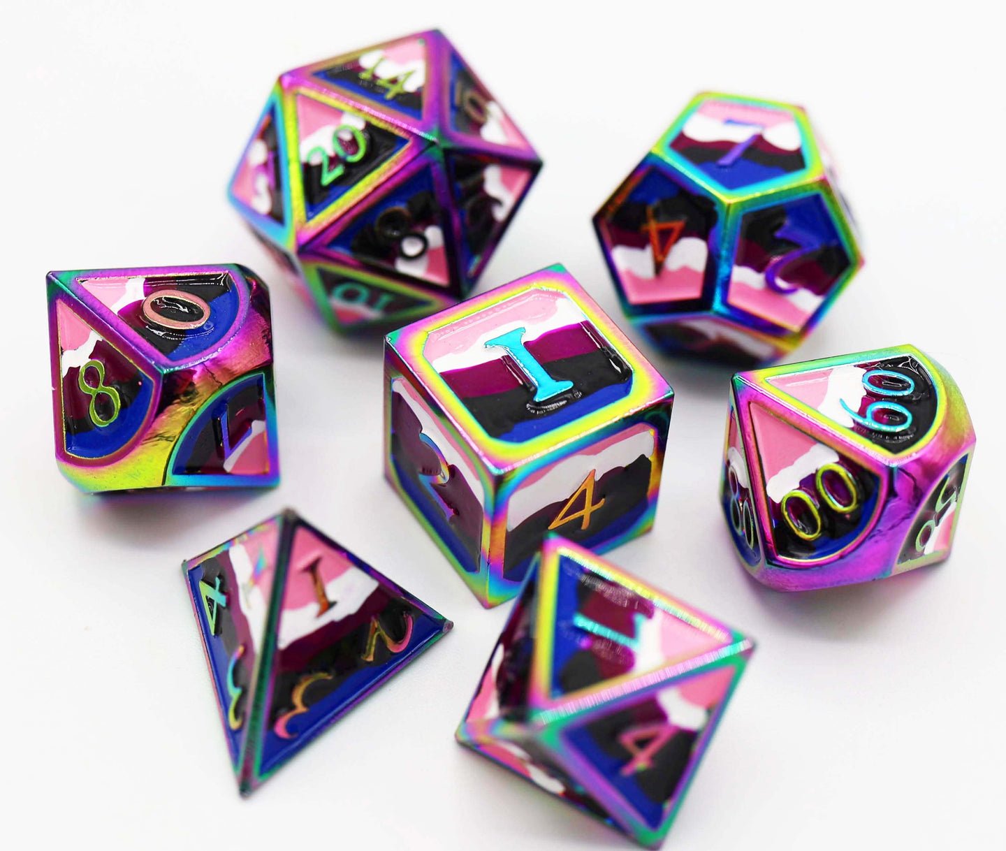 Genderfluid Pride Flag - Metal RPG Dice Set - The Fourth Place