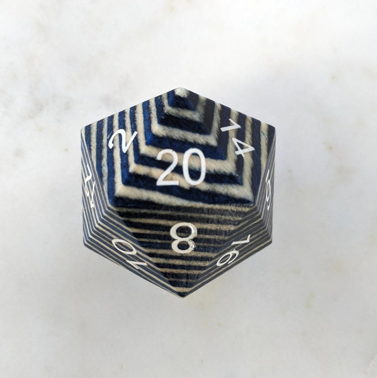 Large Wood D20 Wooden Die (Blue and White) - The Fourth Place