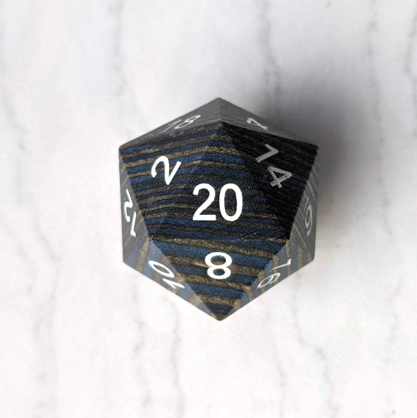 Large Wood D20 Wooden Die (Dark Blue and Gray) - The Fourth Place