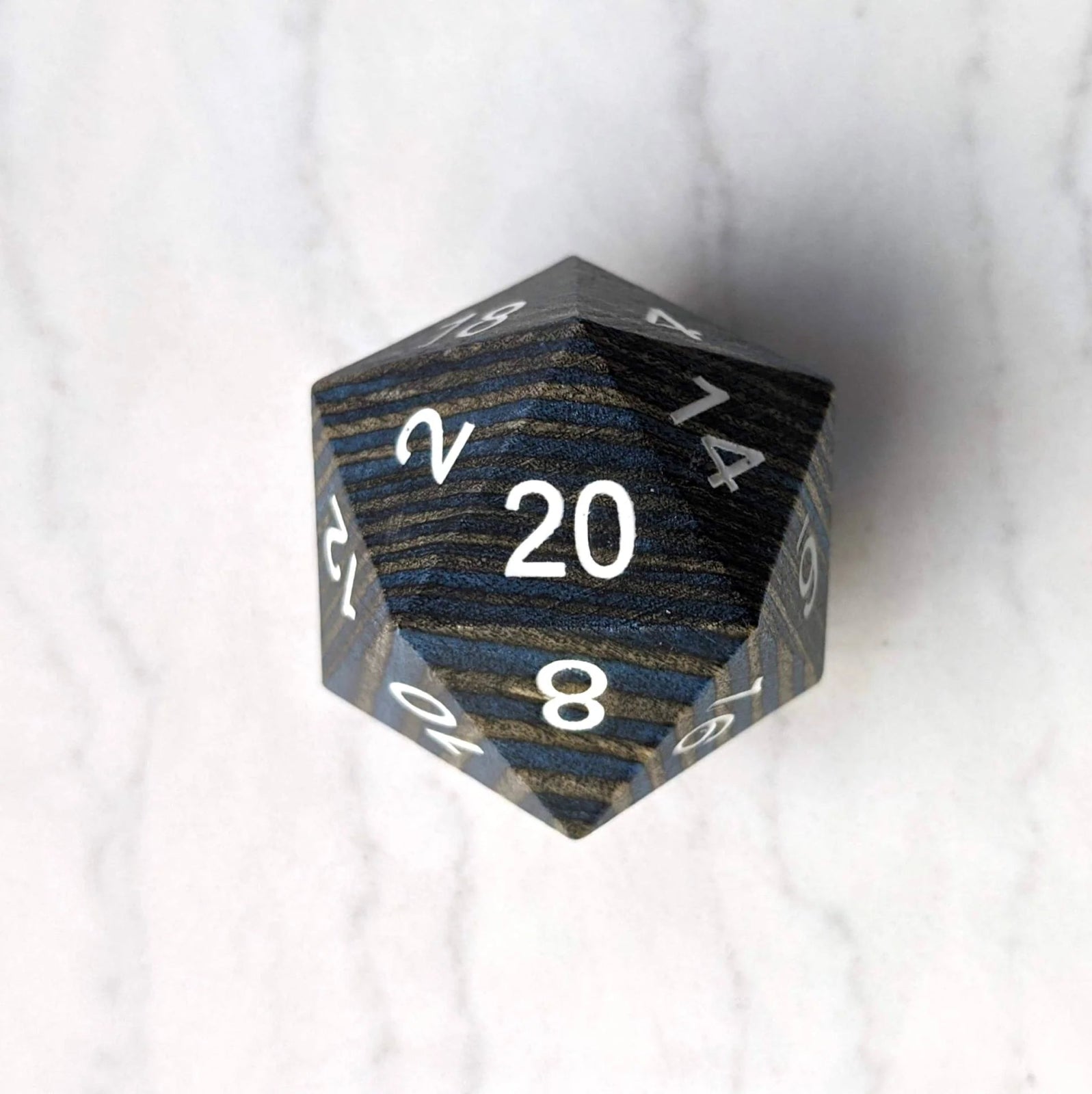 Large Wood D20 Wooden Die (Dark Blue and Gray) - The Fourth Place