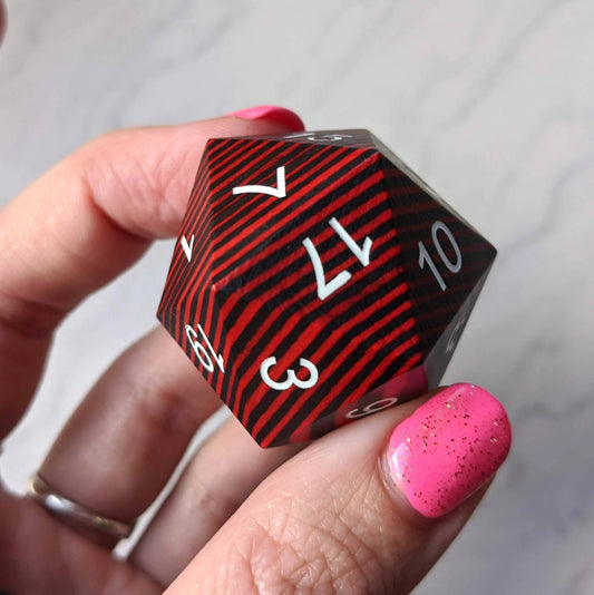 Large Wood D20 Wooden Die (Red and Black) - The Fourth Place