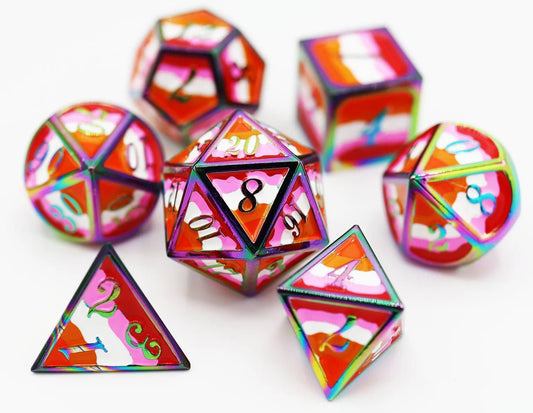 Lesbian Pride Flag - Metal RPG Dice Set - The Fourth Place