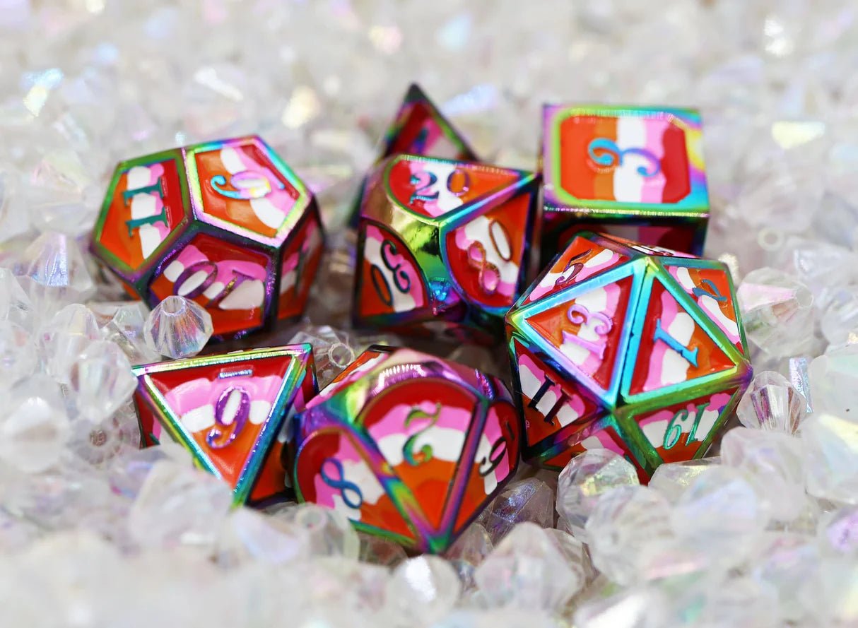 Lesbian Pride Flag - Metal RPG Dice Set - The Fourth Place