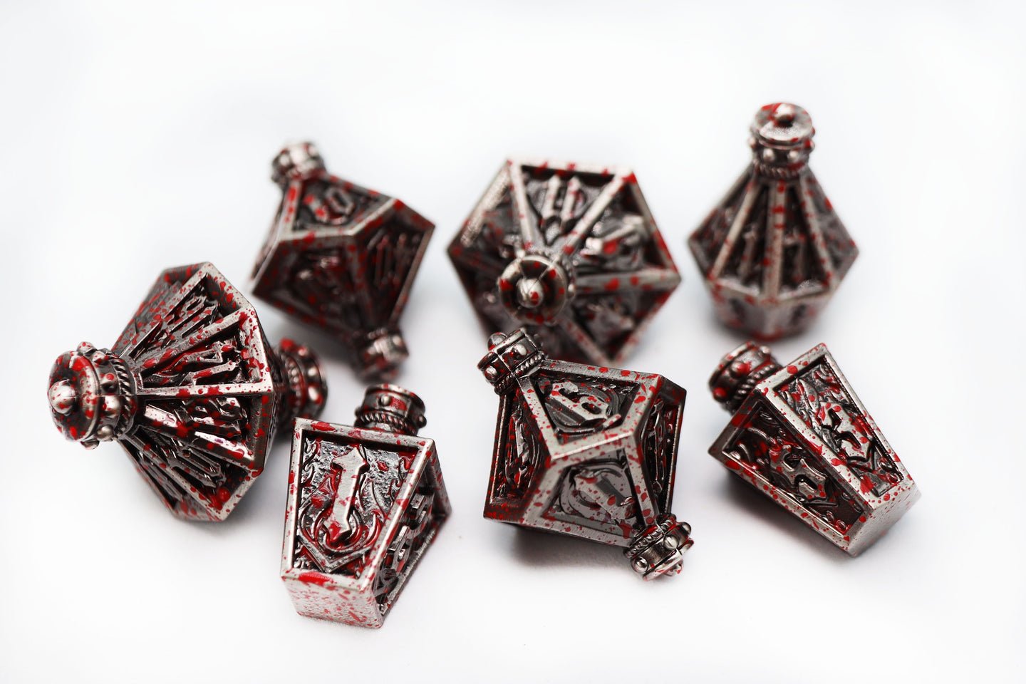 Moonlit Lantern: Blood Splatter - Metal RPG Dice Set - The Fourth Place