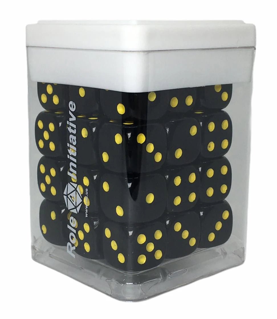 Opaque Black w/ Yellow Ink - Set of 36d6 pips 14mm Dice - The Fourth Place