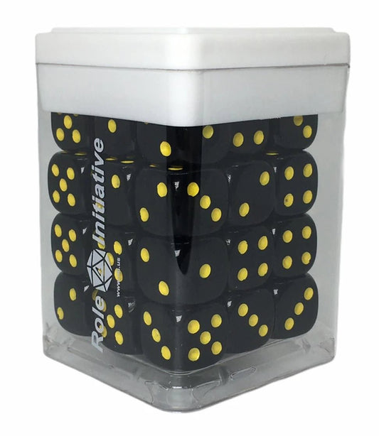 Opaque Black w/ Yellow Ink - Set of 36d6 pips 14mm Dice - The Fourth Place