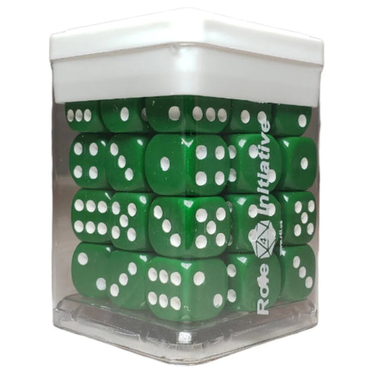 Opaque Dark Green w/ White Ink - Set of 36d6 pips 14mm Dice - The Fourth Place