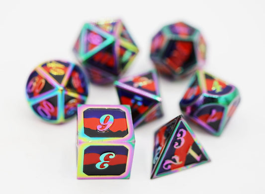 Polyamorous Pride Flag - Metal RPG Dice Set - The Fourth Place