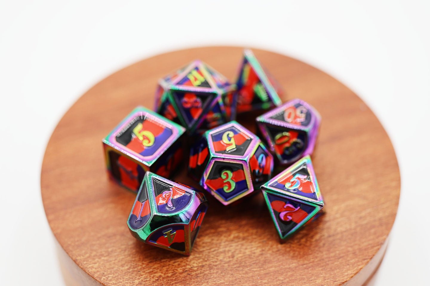 Polyamorous Pride Flag - Metal RPG Dice Set - The Fourth Place