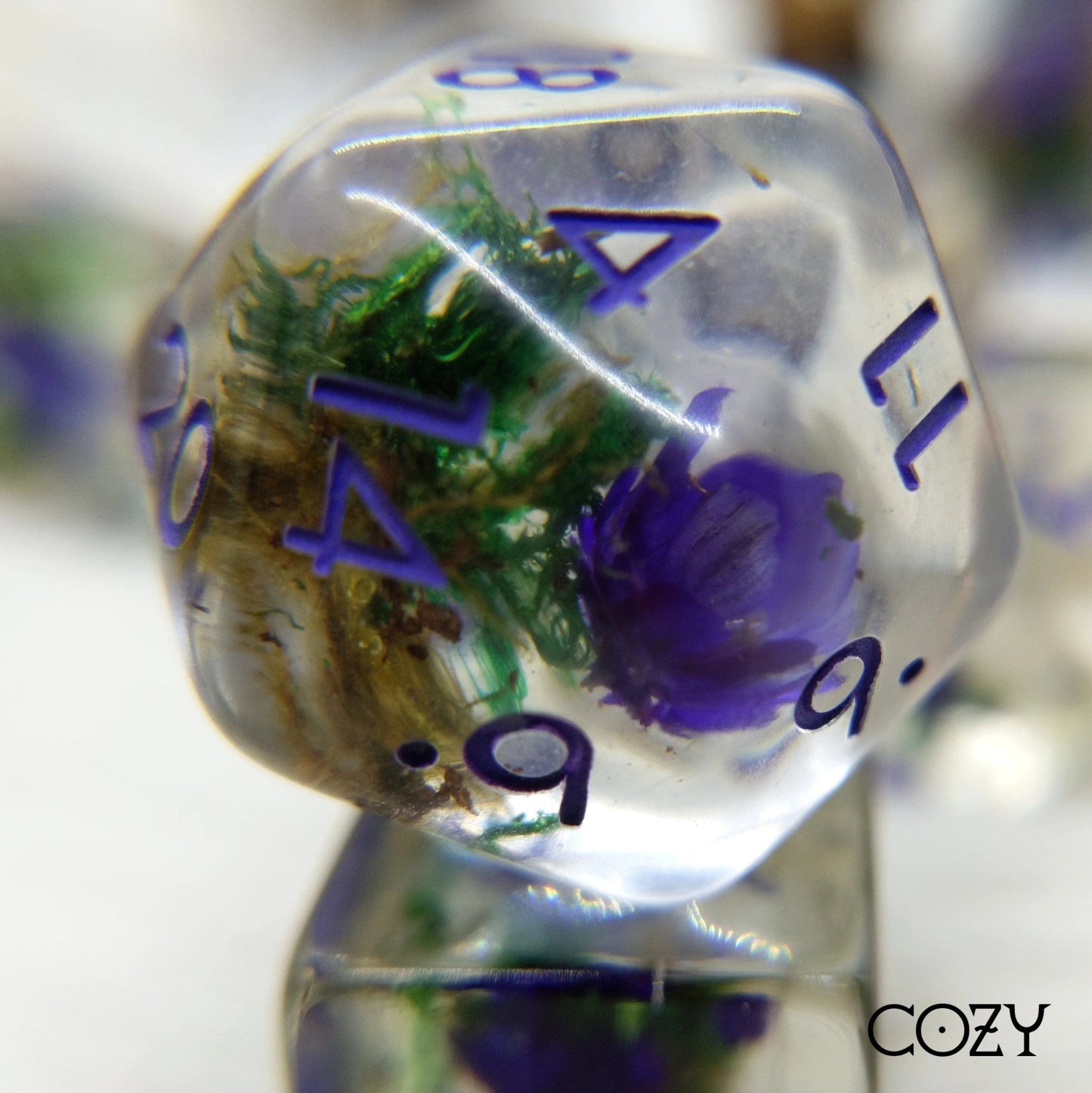 Purple Flower and Moss - 7 - Piece Dice Set - The Fourth Place