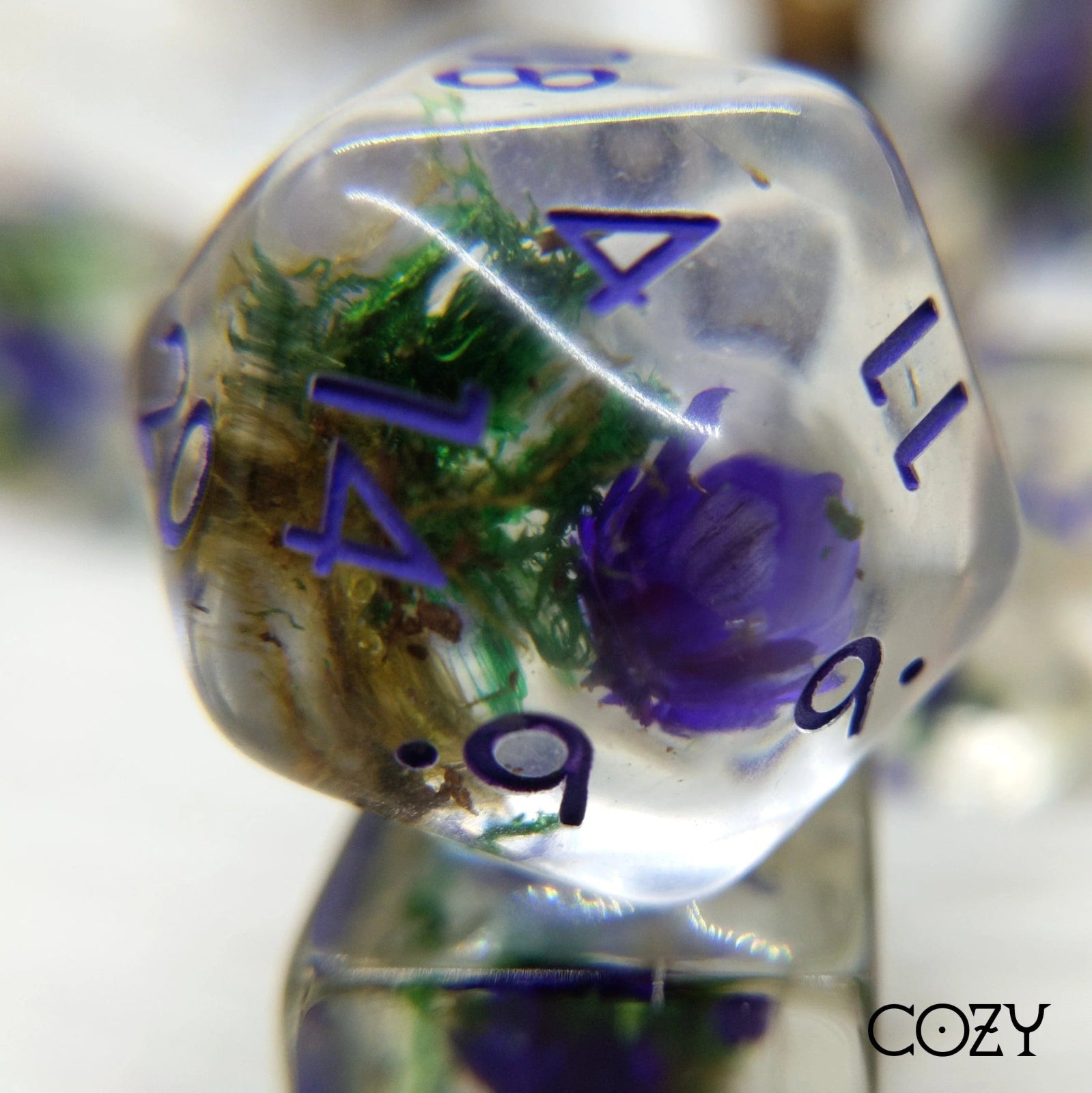 Purple Flower and Moss - 7 - Piece Dice Set - The Fourth Place