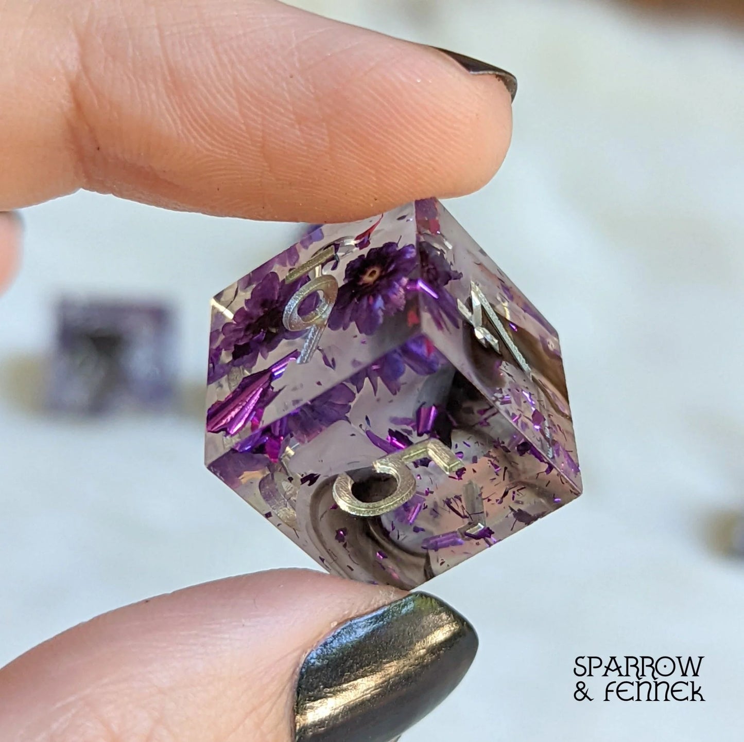 Purple Flower - 7-Piece Sharp Edge Dice Set