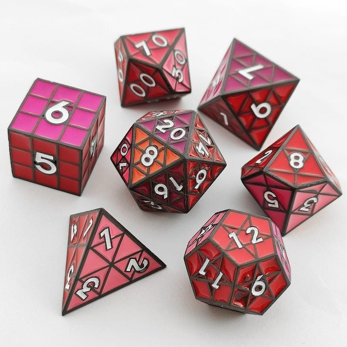 Puzzle Cube: Shades of Red - Metal 8 piece Dice Set - The Fourth Place