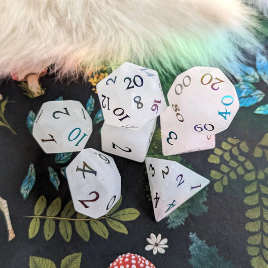 Quartz Crystal Gemstone Dice Set (Rainbow Numbers)