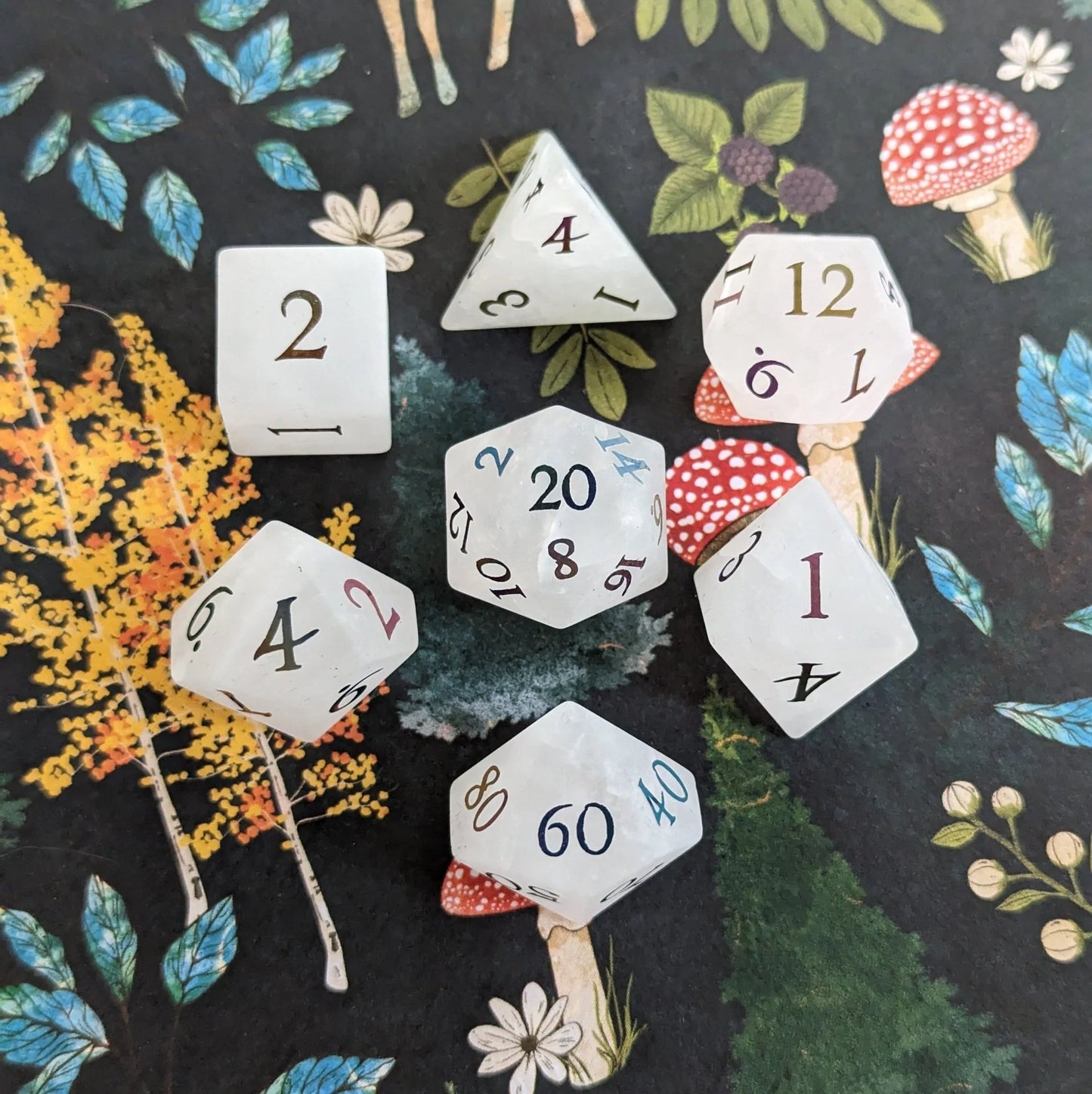 Quartz Crystal Gemstone Dice Set (Rainbow Numbers)