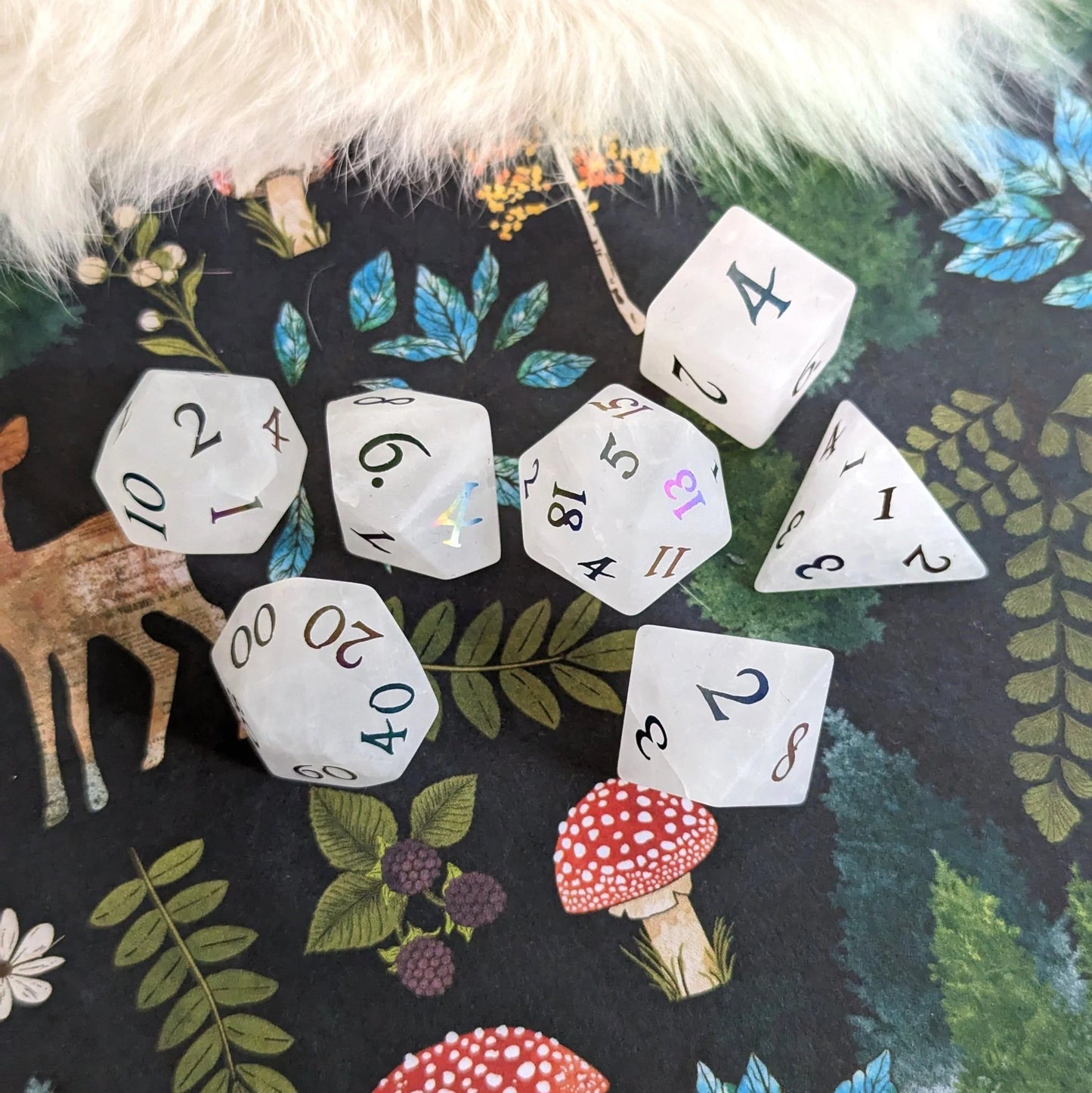 Quartz Crystal Gemstone Dice Set (Rainbow Numbers)
