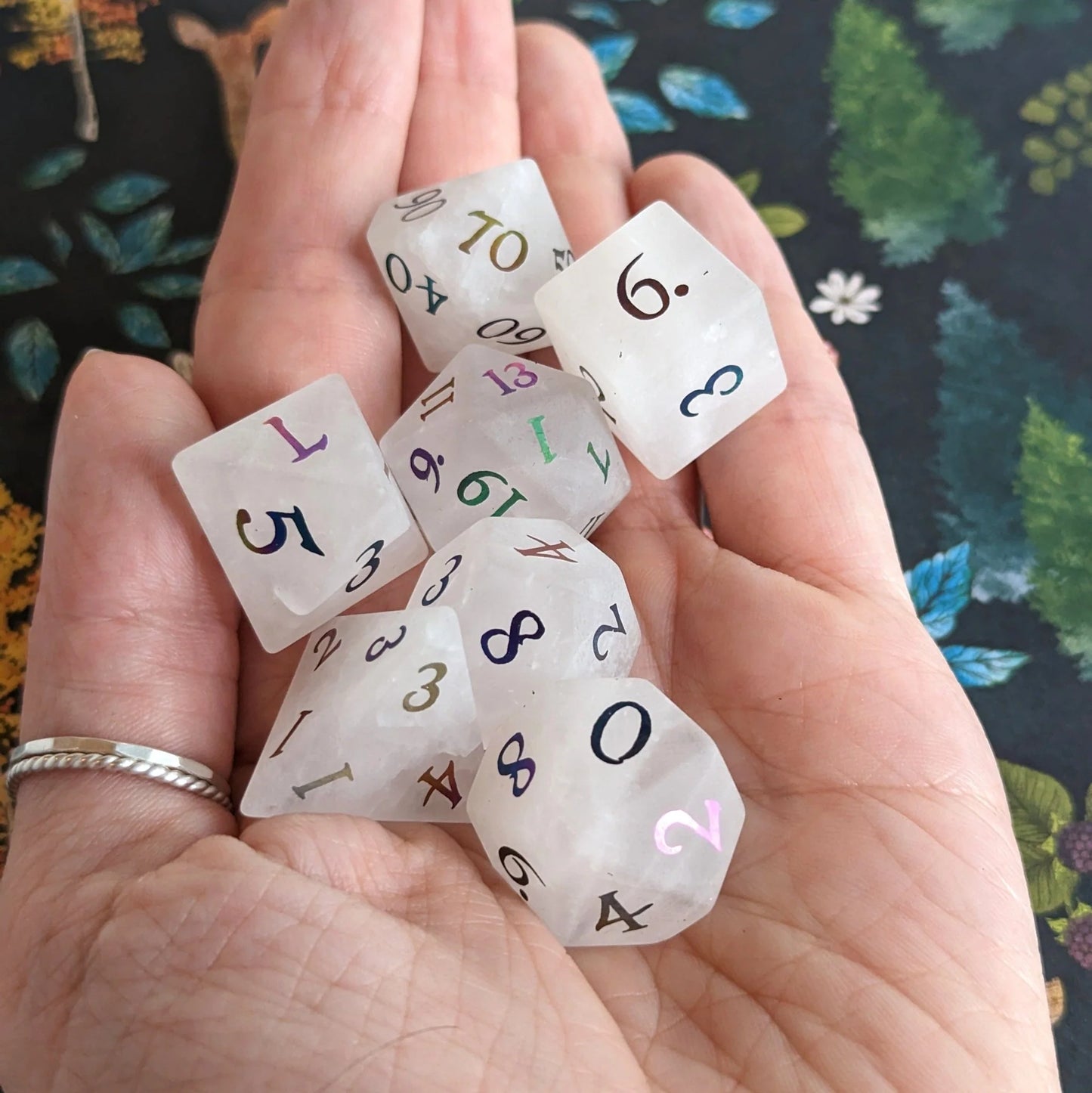 Quartz Crystal Gemstone Dice Set (Rainbow Numbers)
