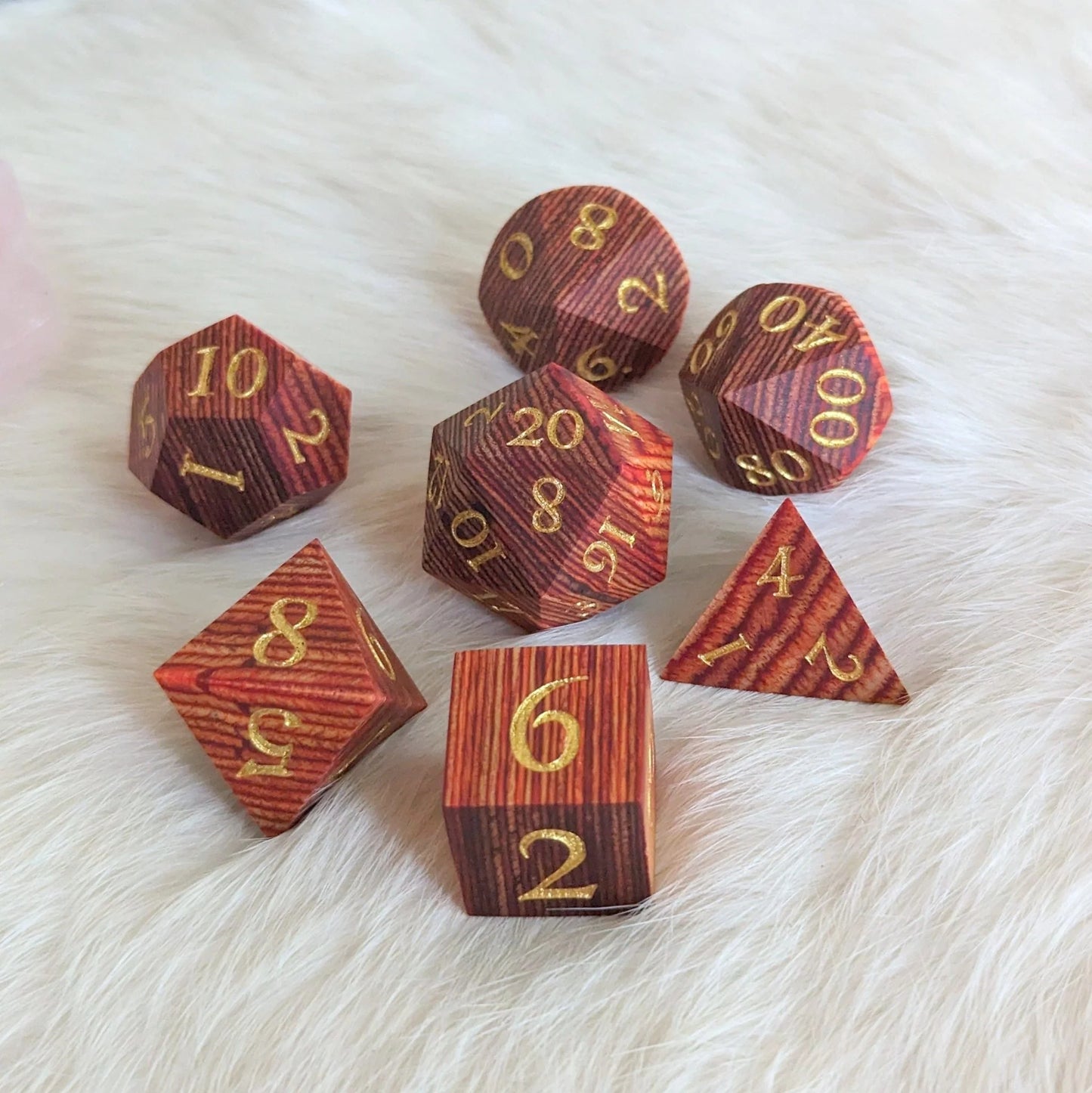 Red and Brown Stripe - 7-Piece Layered Wood Dice Set