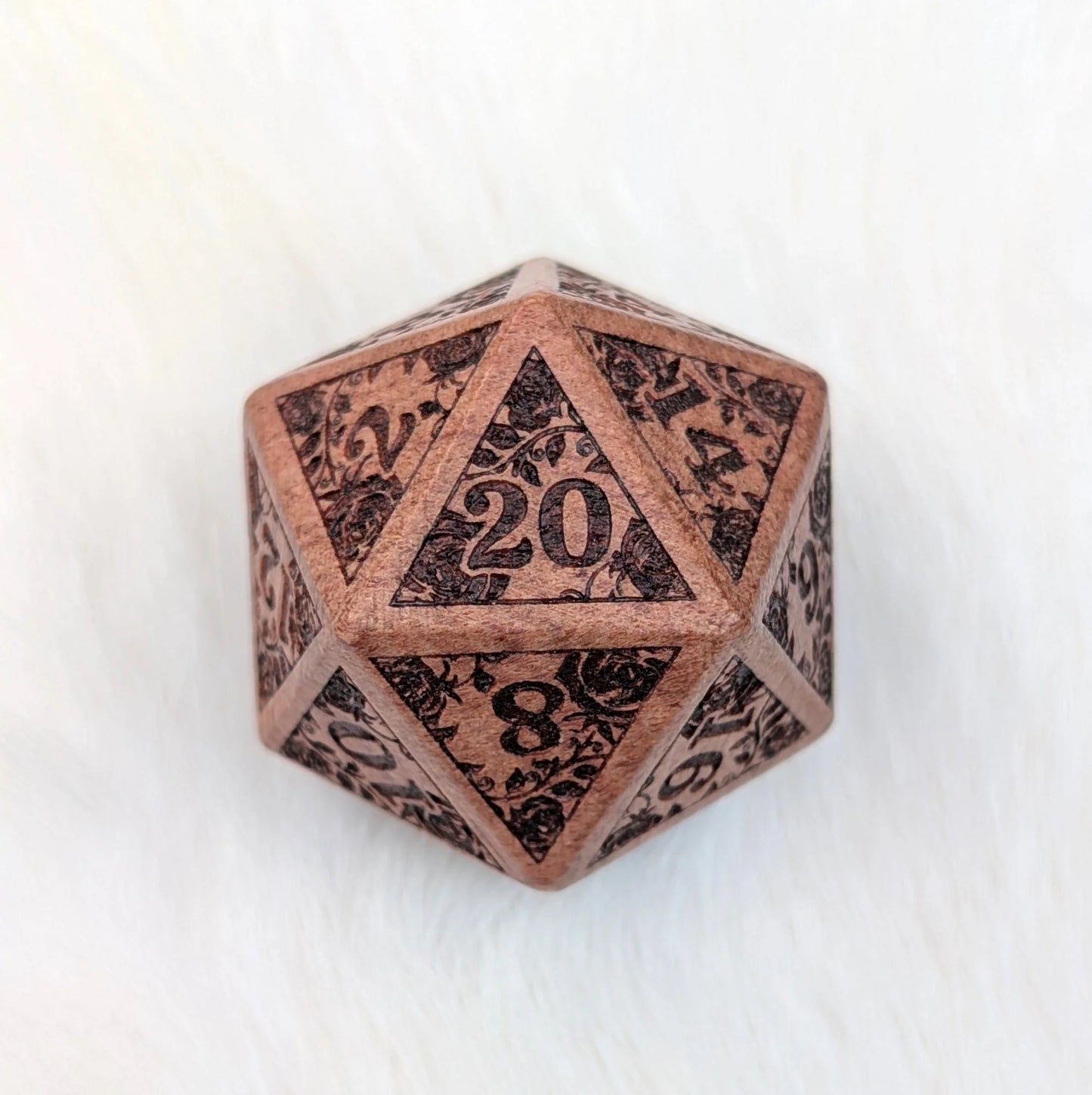 Rose Wood w/ Rose Vines & Blossoms - Large Wooden D20