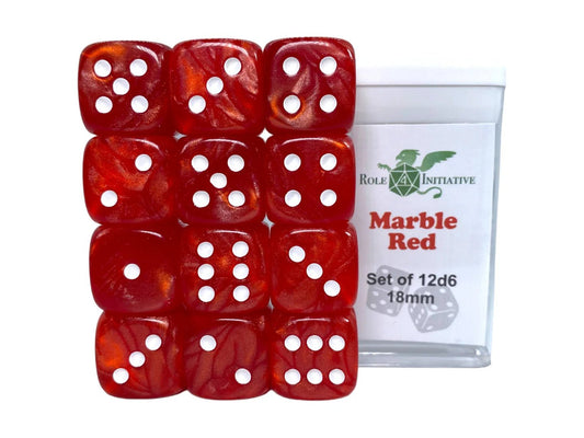 Set of 12d6 pip (18mm): Marble Red w/ White - The Fourth Place