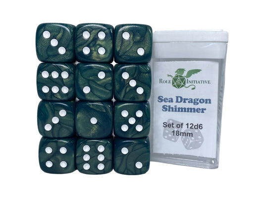 Set of 12d6 pip (18mm): Sea Dragon Shimmer w/ White - The Fourth Place