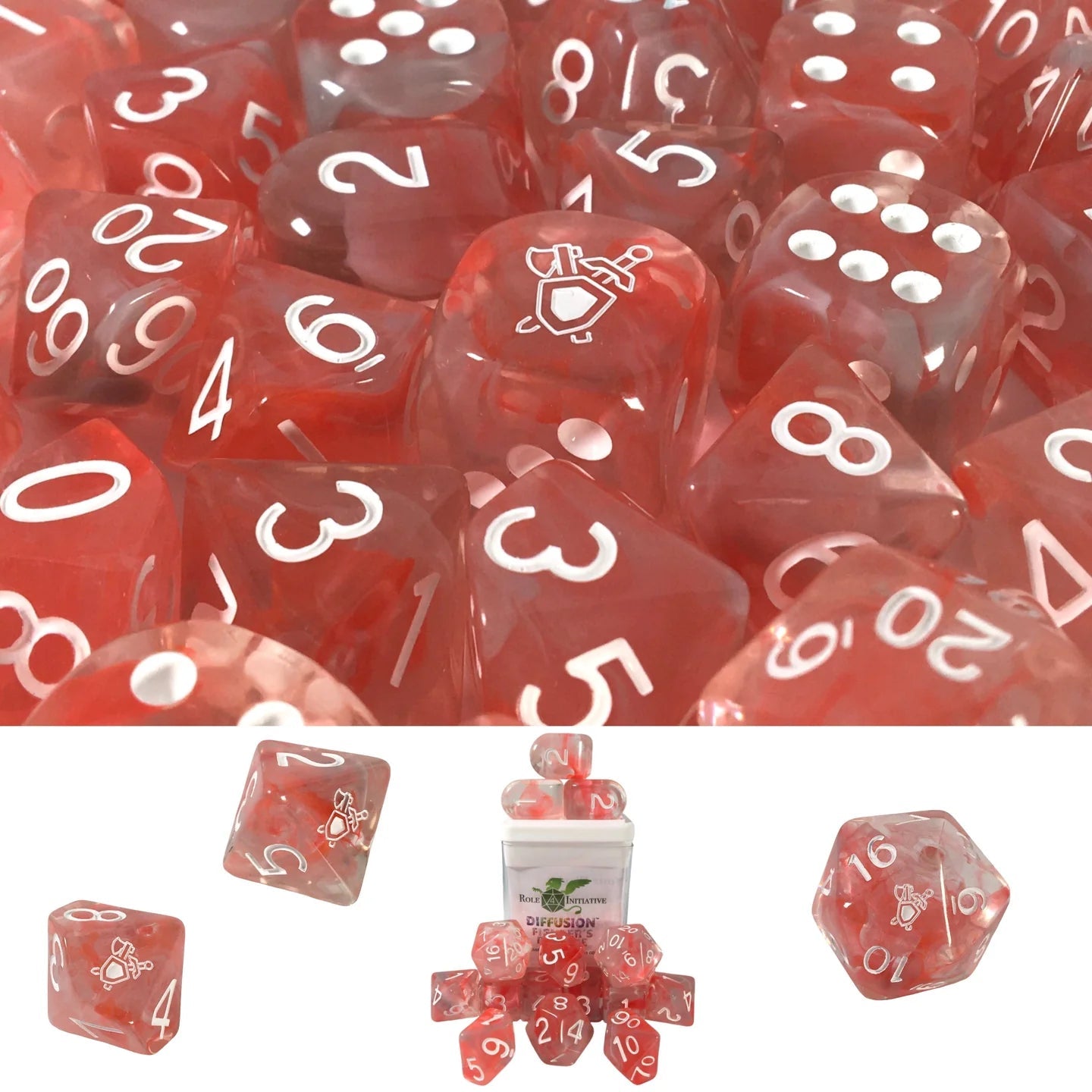 Set of 15 Dice w/ Arch'd4: Diffusion Fighter's Resolve w/ symbol - The Fourth Place