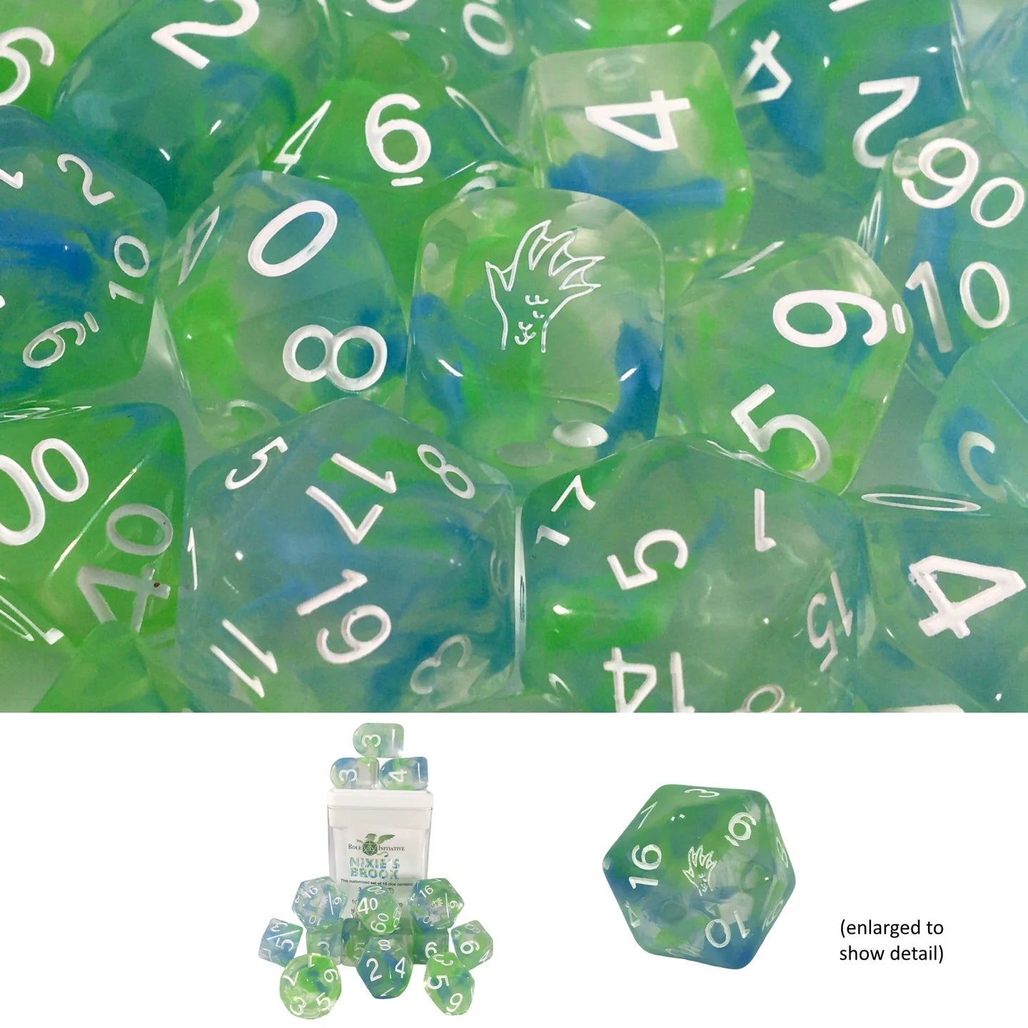 Set of 15 Dice w/ Arch'd4: Diffusion Nixie's Brook w/ symbol - The Fourth Place