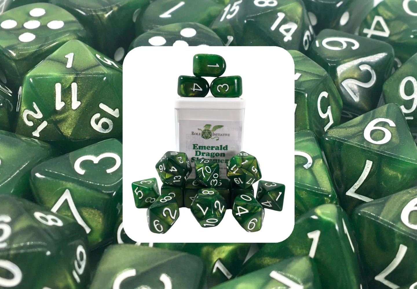 Set of 15 dice w/ Arch'd4: Emerald Dragon Shimmer - The Fourth Place