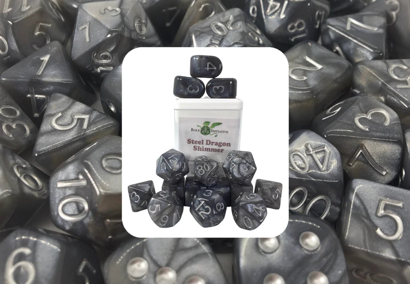 Set of 15 dice w/ Arch'd4: Steel Dragon Shimmer - The Fourth Place