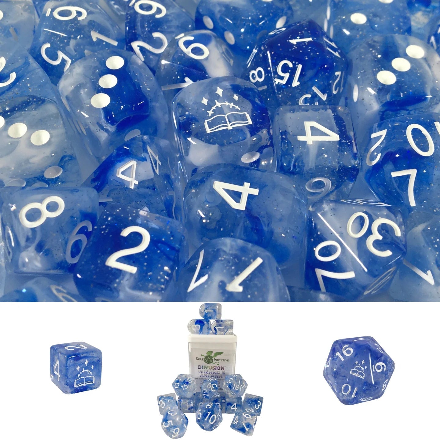 Set of 15 dice w/ Arch'd4: Wizard's Arcana w/ symbol - The Fourth Place