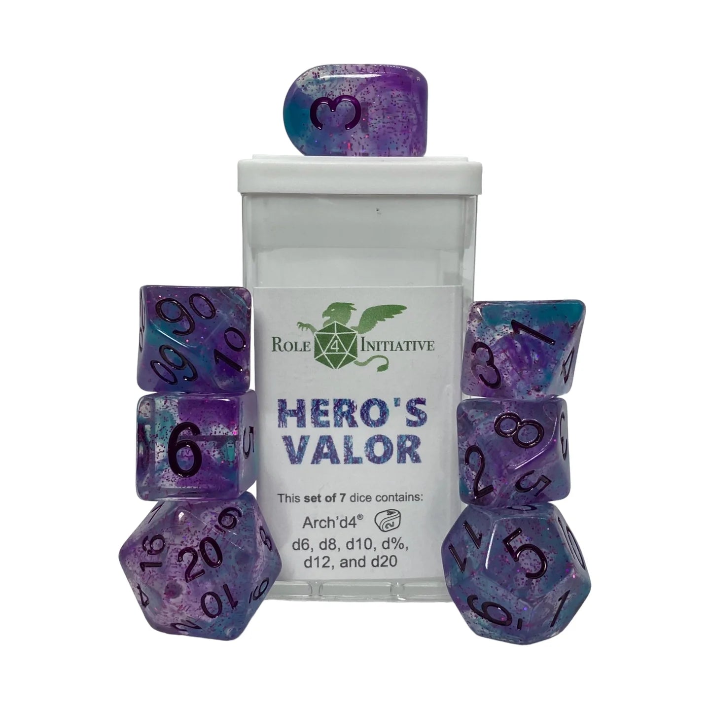 Set of 7 dice w/ Arch'd4: Diffusion Hero's Valor - The Fourth Place