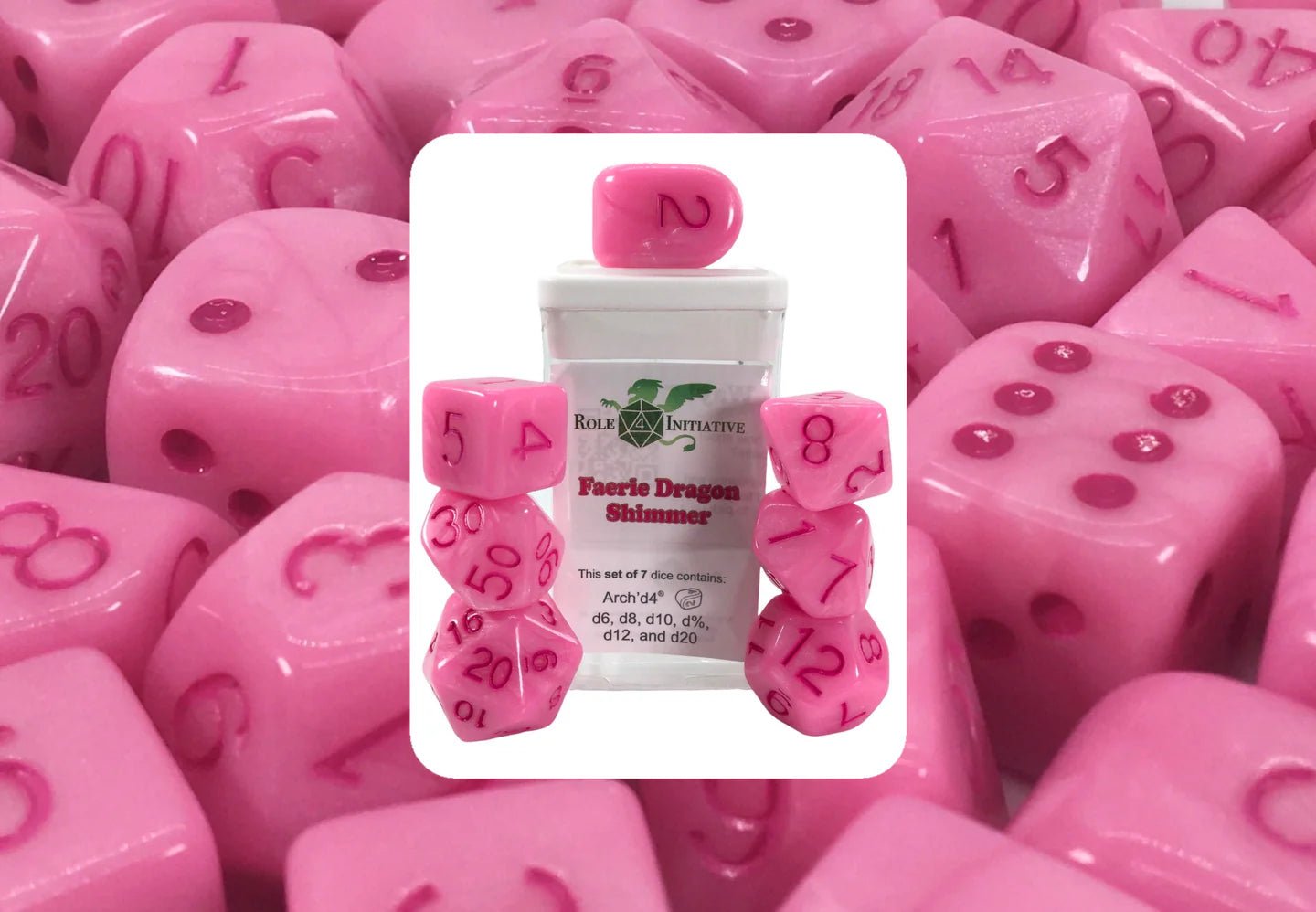 Set of 7 dice w/ Arch'd4: Faerie Dragon Shimmer - The Fourth Place
