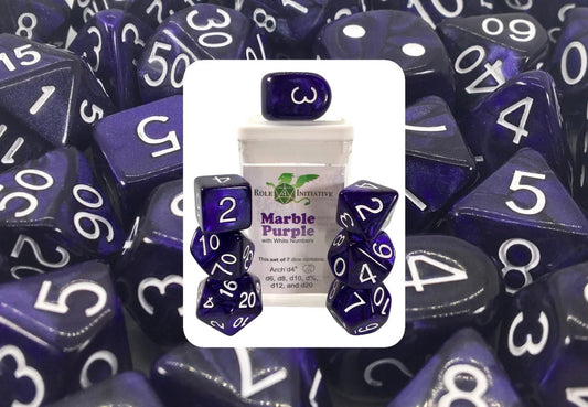 Set of 7 dice w/ Arch'd4: Marble Purple - The Fourth Place