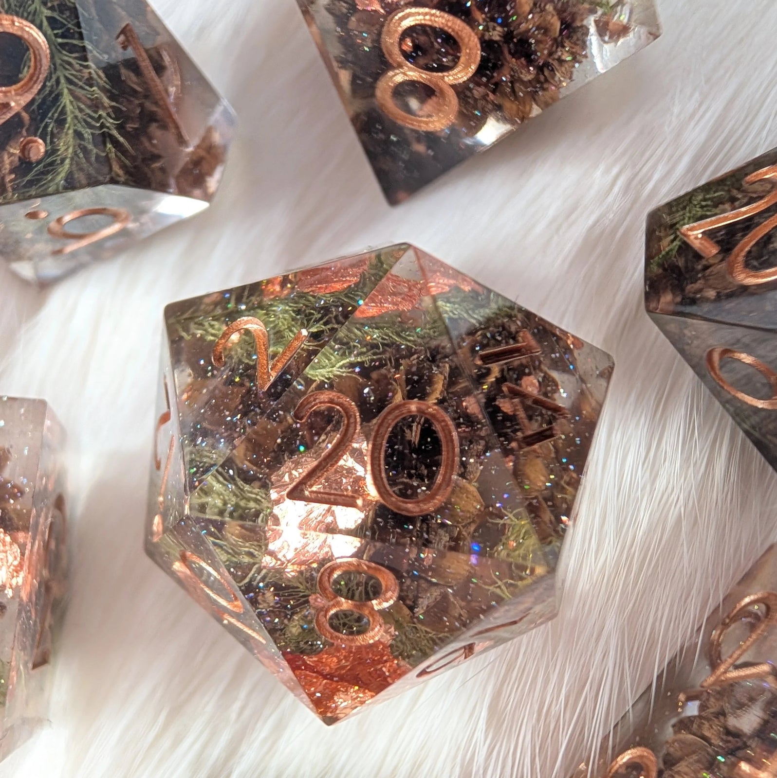 Sparkling Casuarina – Seeds of Change - Sharp Edge 7 Dice Set - The Fourth Place