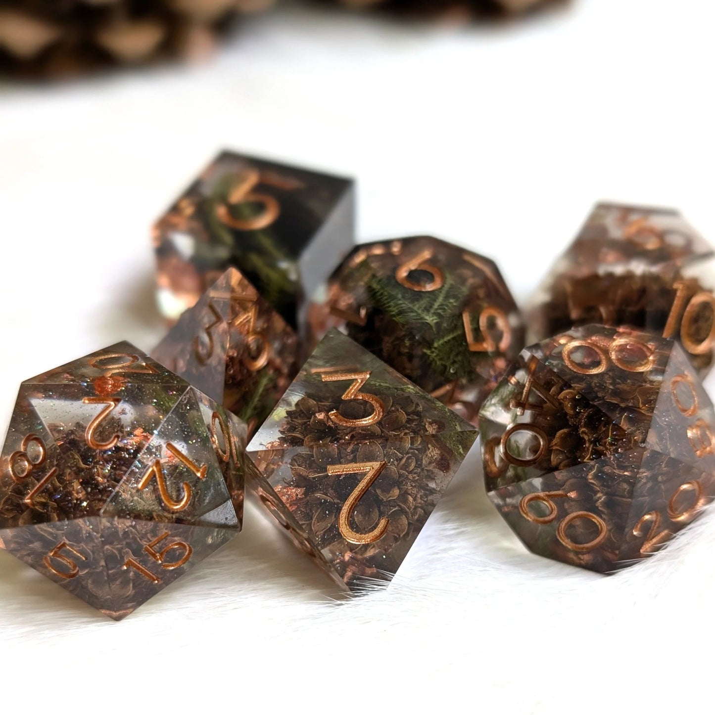 Sparkling Casuarina – Seeds of Change - Sharp Edge 7 Dice Set - The Fourth Place
