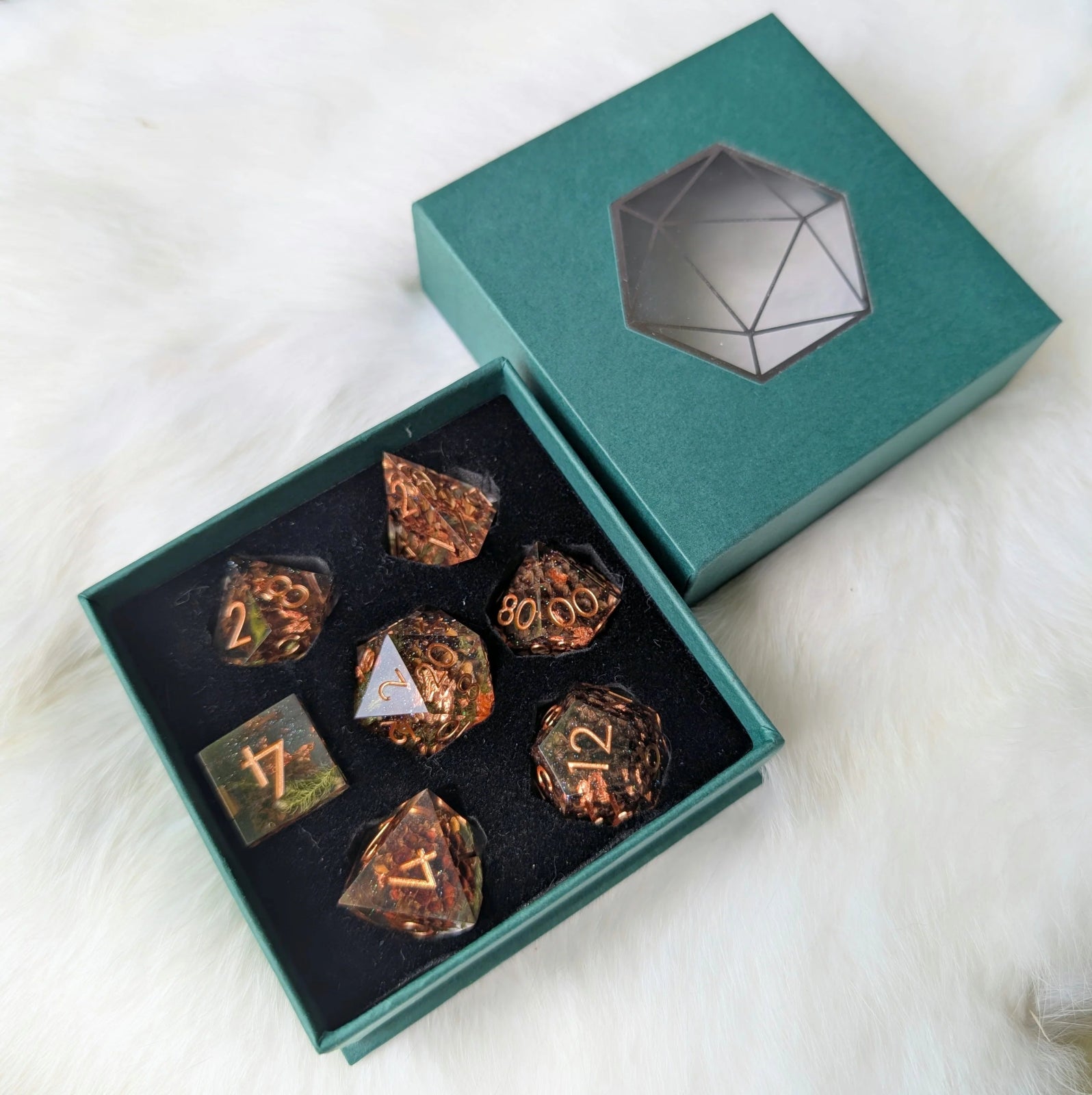Sparkling Casuarina – Seeds of Change - Sharp Edge 7 Dice Set - The Fourth Place