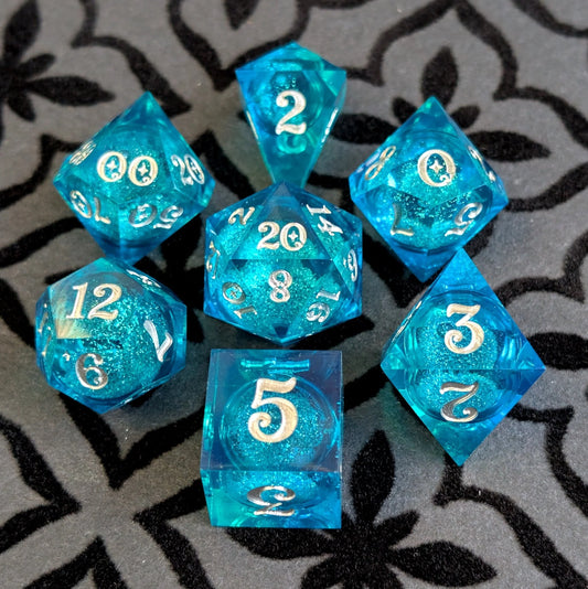 Layered Teal - 7-Piece Liquid Core Sharp Edge Dice Set
