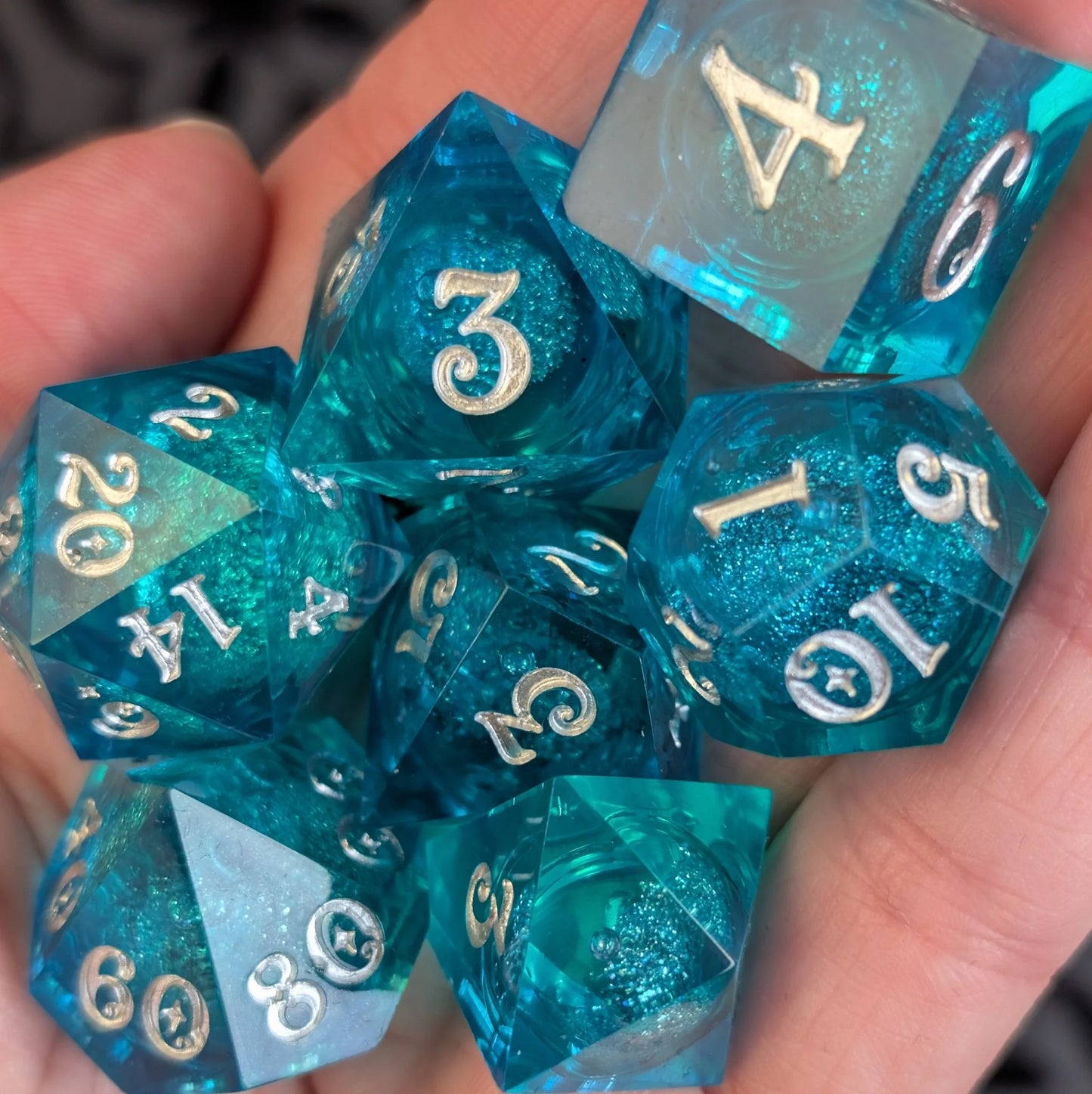 Layered Teal - 7-Piece Liquid Core Sharp Edge Dice Set
