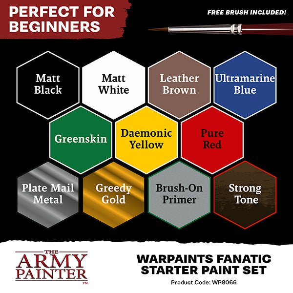 Warpaint: Fanatic Starter Paint Set (11 colors + 1 brush + 1 miniature) - The Fourth Place