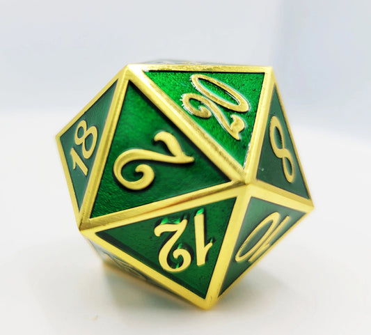 35mm Metal D20: Gold with Emerald - The Fourth Place