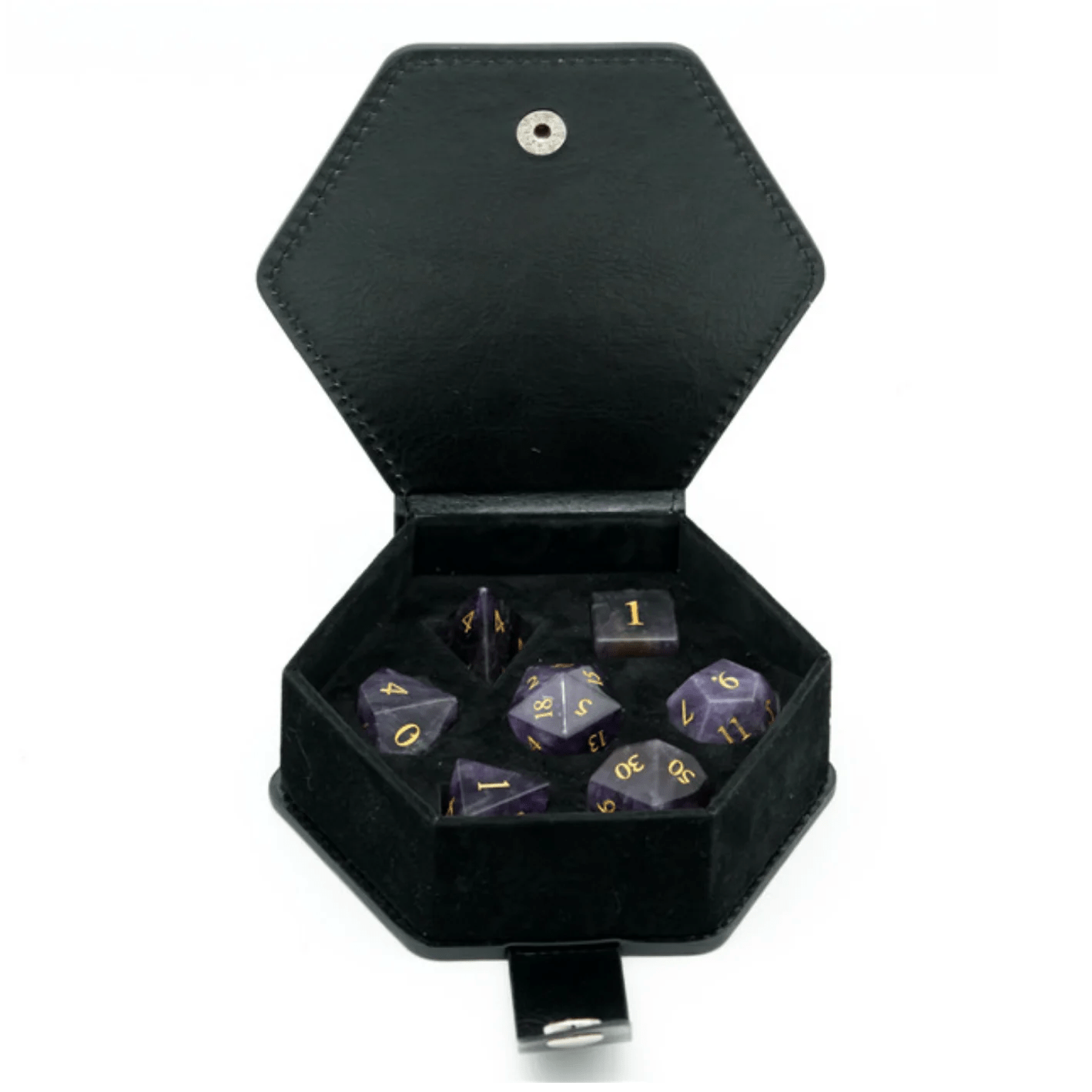 Amethyst - Gemstone RPG Dice Set Engraved with Gold - The Fourth Place