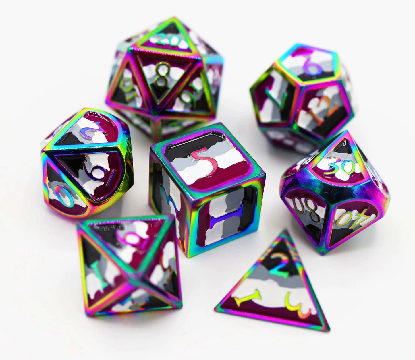 Asexual Pride Flag - Metal RPG Dice Set - The Fourth Place