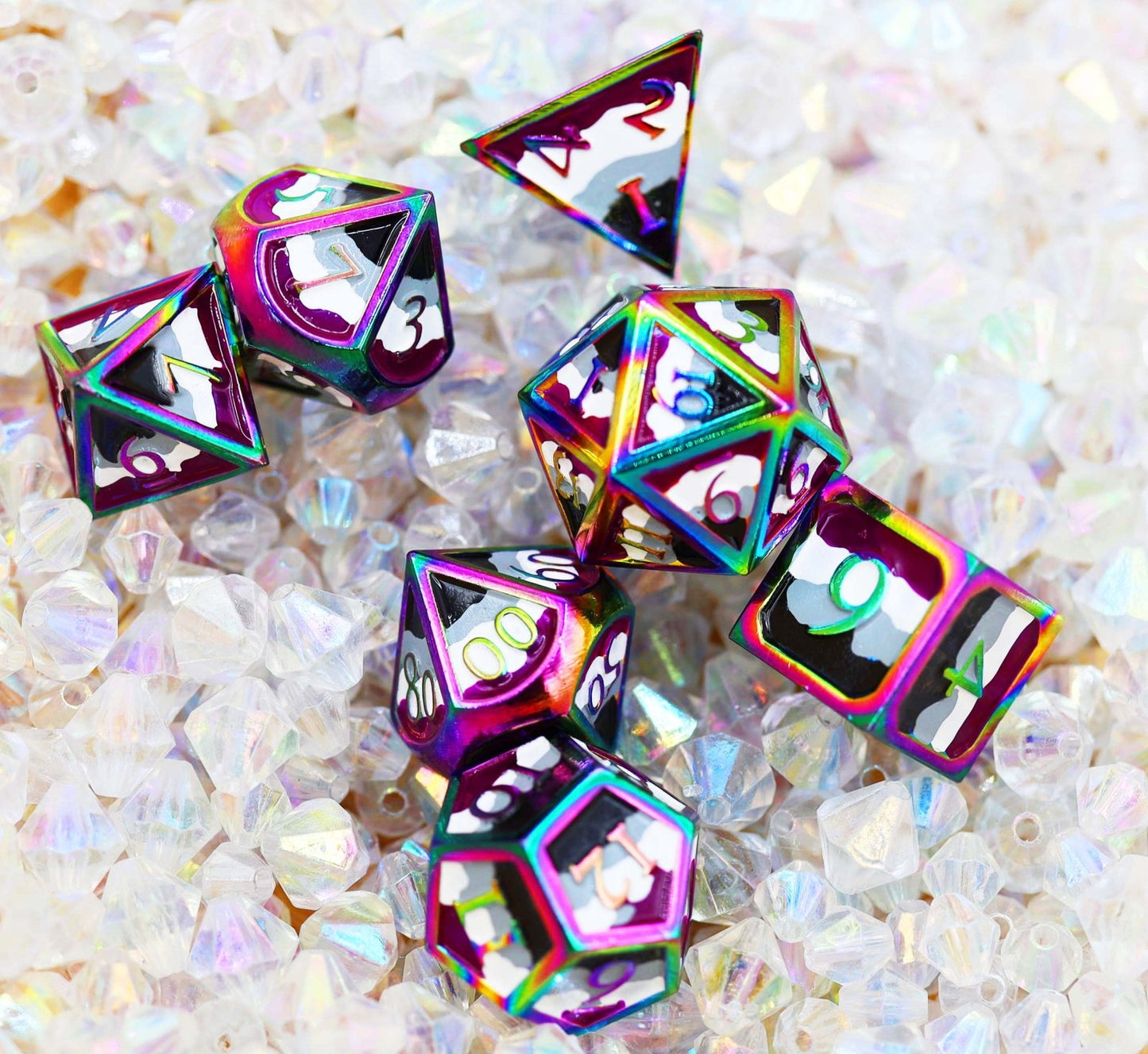 Asexual Pride Flag - Metal RPG Dice Set - The Fourth Place