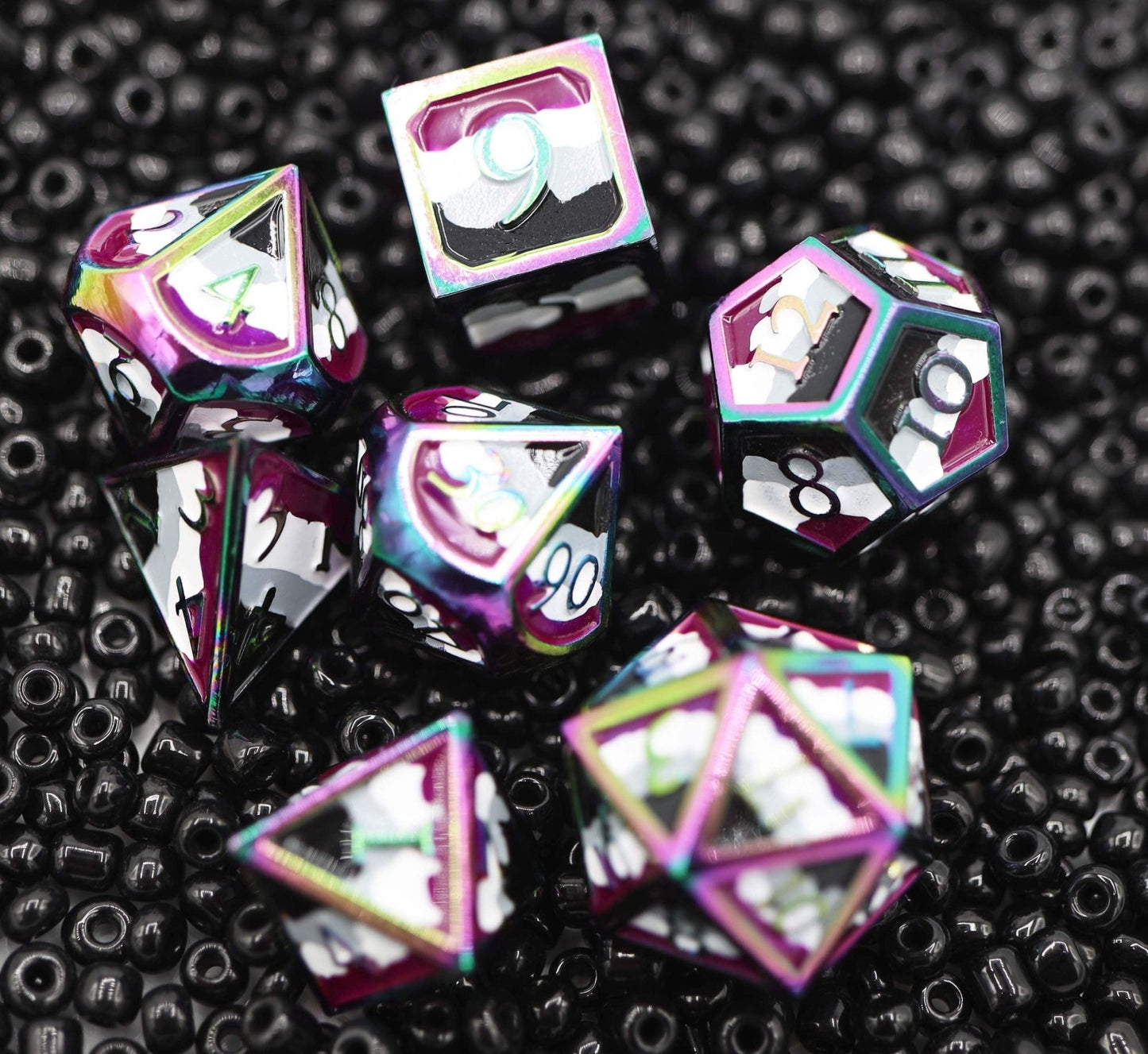 Asexual Pride Flag - Metal RPG Dice Set - The Fourth Place