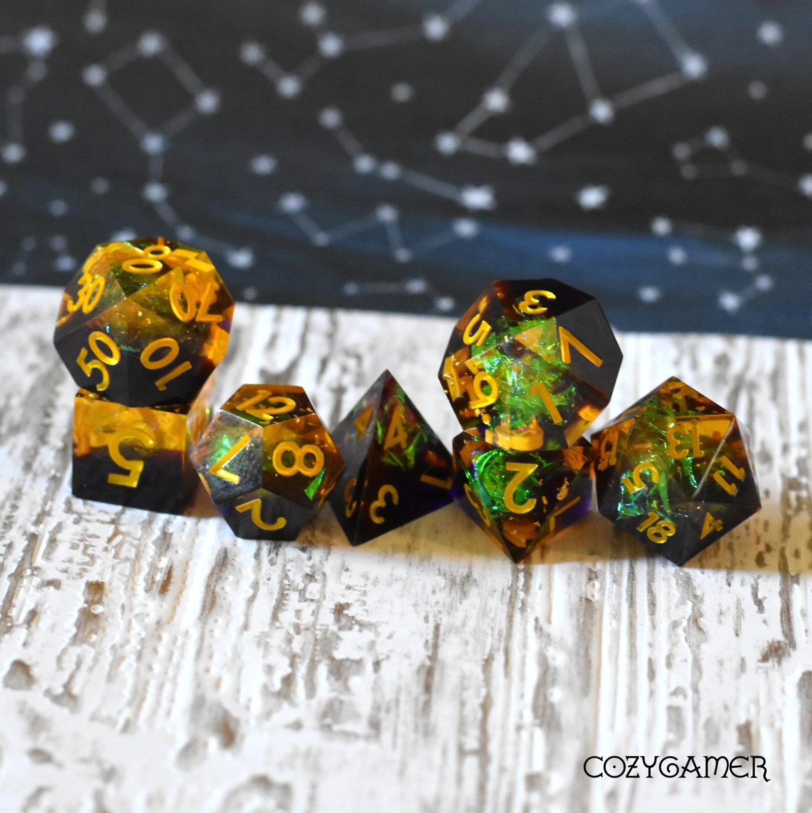 Autumn Magic - 7 piece sharp-edge dice set - The Fourth Place