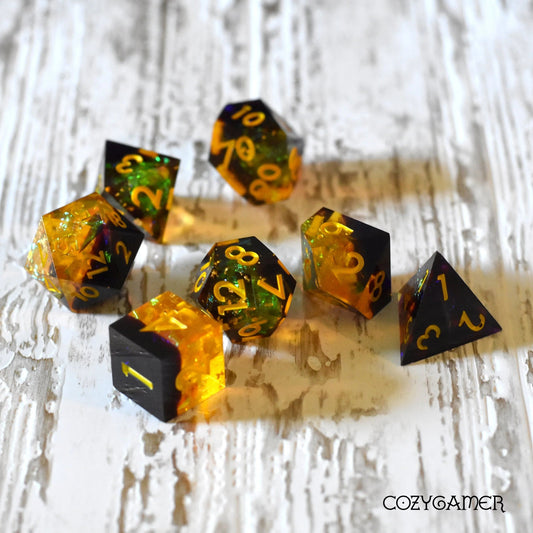 Autumn Magic - 7 piece sharp-edge dice set - The Fourth Place