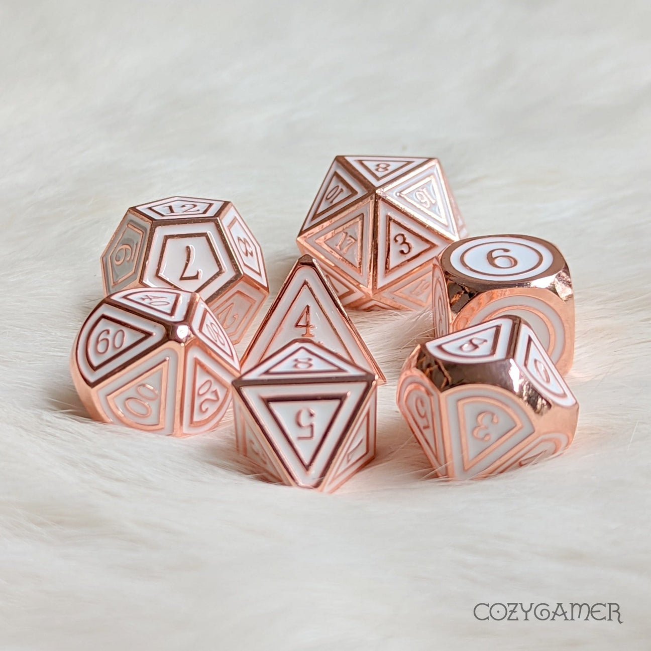 Avacyn Metal Dice Set Copper Plated with White - The Fourth Place
